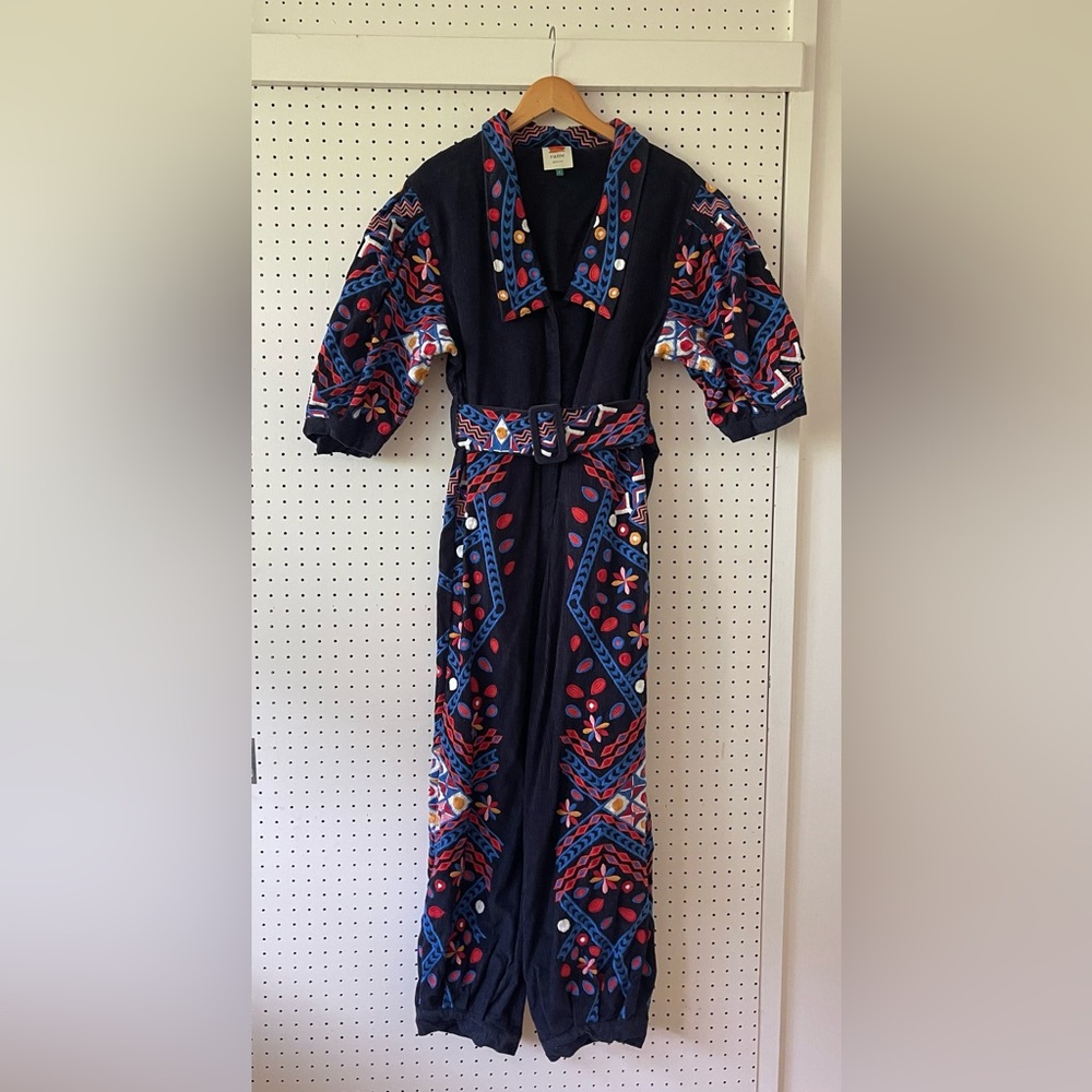 Farm Rio Embroidered Corduroy Jumpsuit